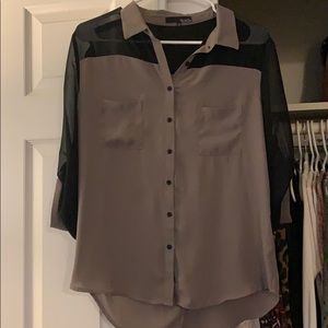 Taupe / Olive green chiffon button up blouse